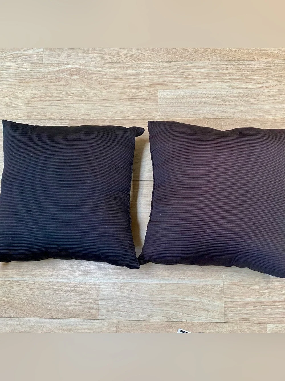 Square Throw Pillows Black Corduroy Striped Cozy Textile Texture Approx 16x16 In